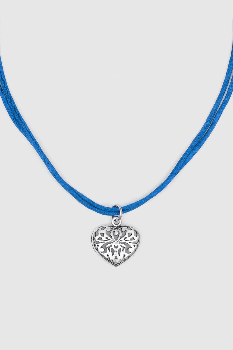 Silver Heart Blue Velvet Necklace